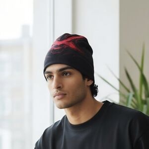 2/$10 Unisex Red and Black Slouchy Beanie
